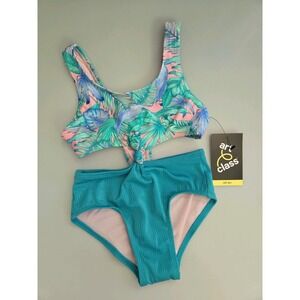Girls' Floral Printed Tropical‎ Twist Swimsuit - Art Class - Light Blue XS (4/5)